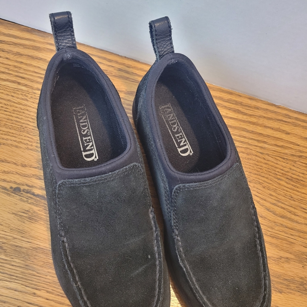 Lands' End Women's Black Suede Loafers- Slip On Style Size 7.5